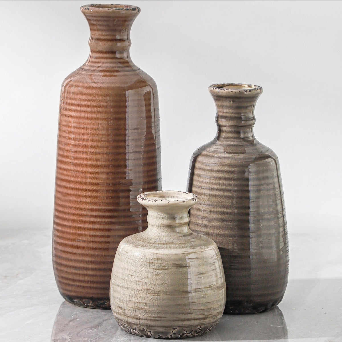 OOIT ceramic vases set 3 in neutral brown grouped for versatile decor display