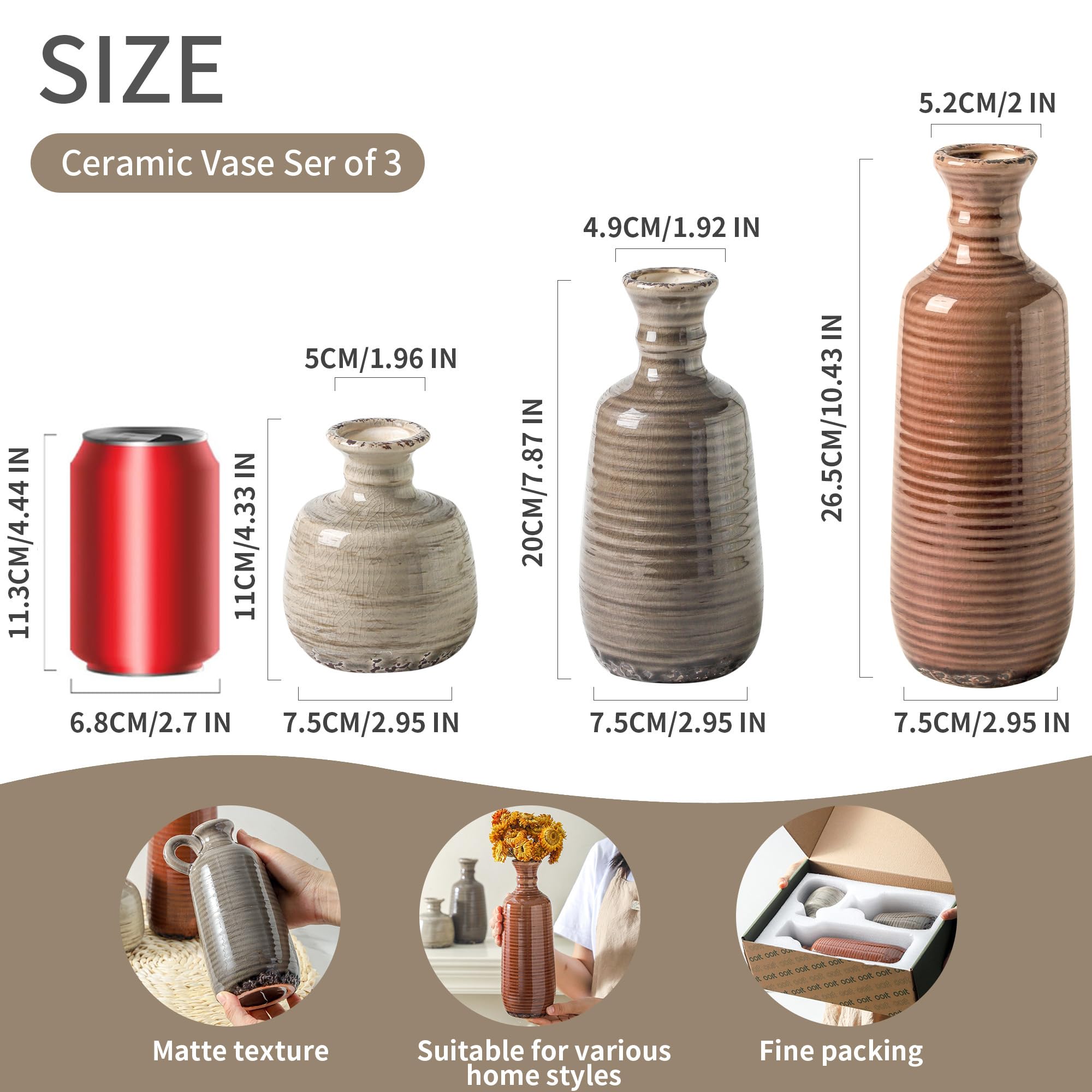 OOIT ceramic vases set 3 table arrangement closeup highlights terracotta texture