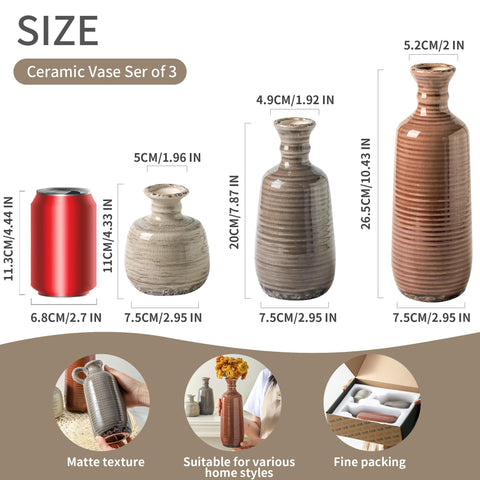 OOIT ceramic vases set 3 table arrangement closeup highlights terracotta texture