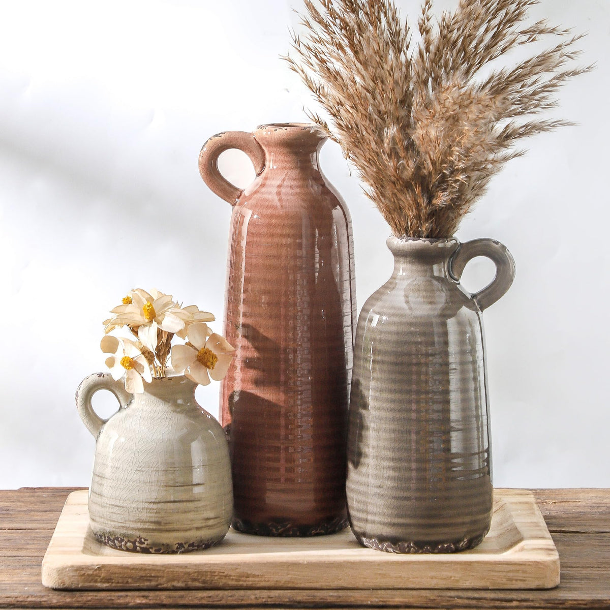 OOIT ceramic vases set of 3 with varied heights for stylish centerpieces