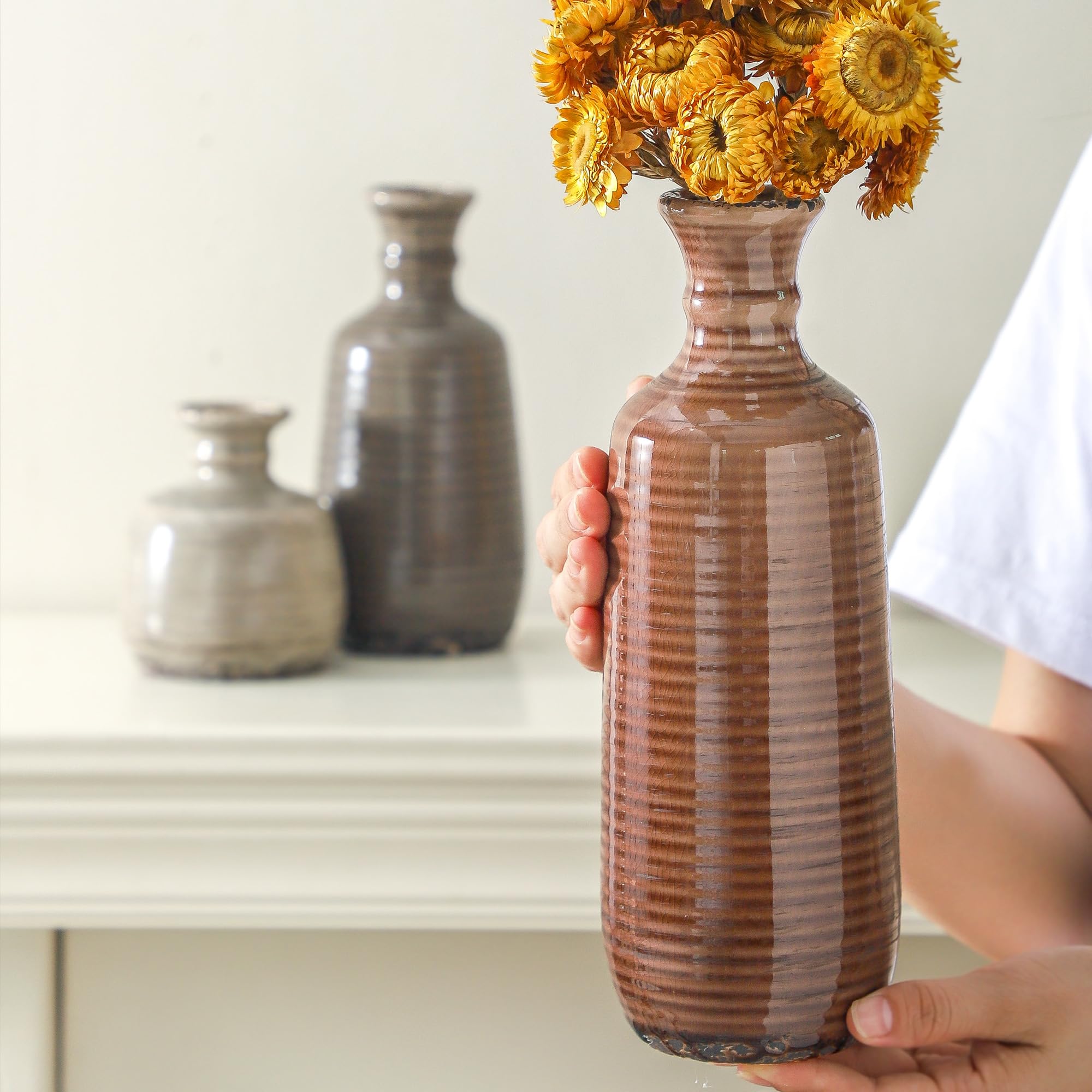 OOIT ceramic vases set 3 dining table centerpiece showcases flexible arrangement ideas