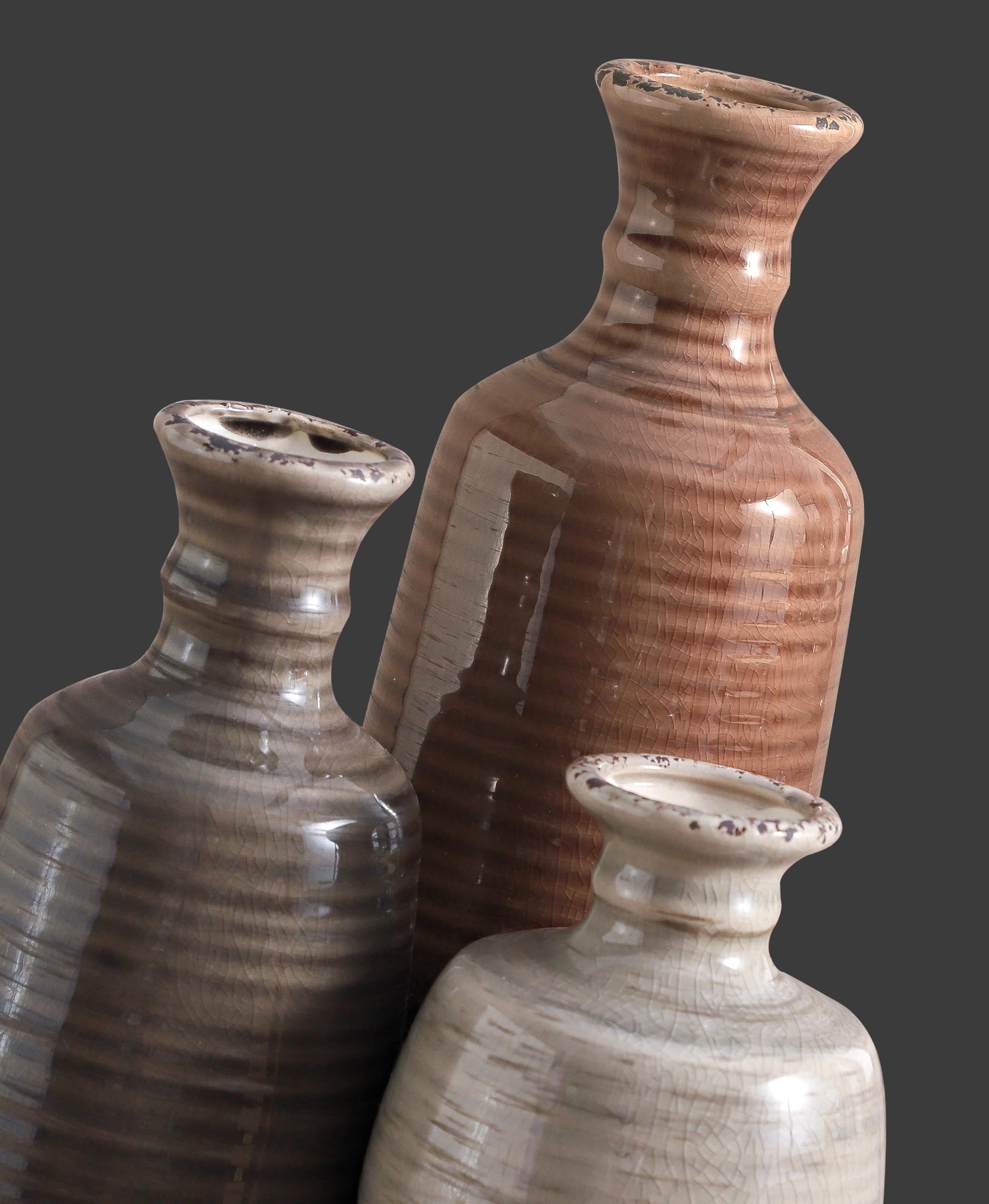 OOIT ceramic vases set 3 rustic mantel display with compact shapes