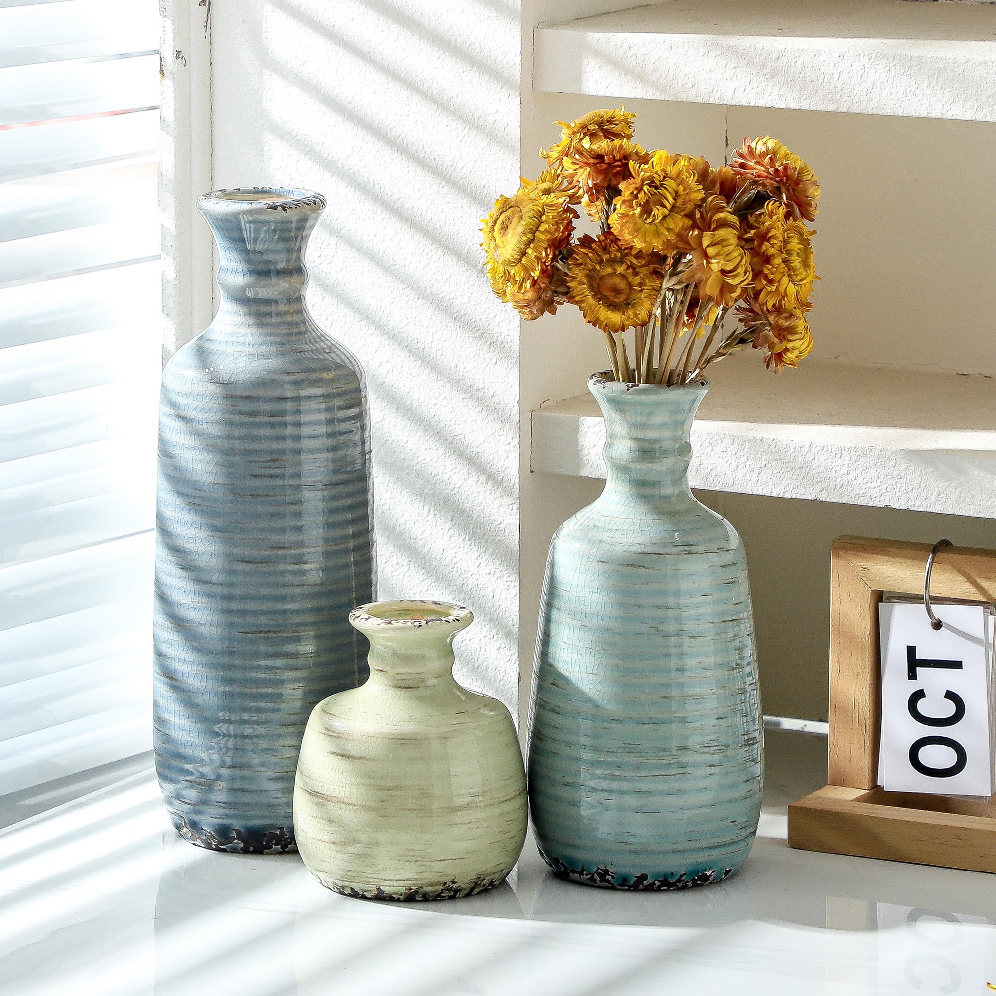 OOIT ceramic vases trio matte glaze finish for modern farmhouse style