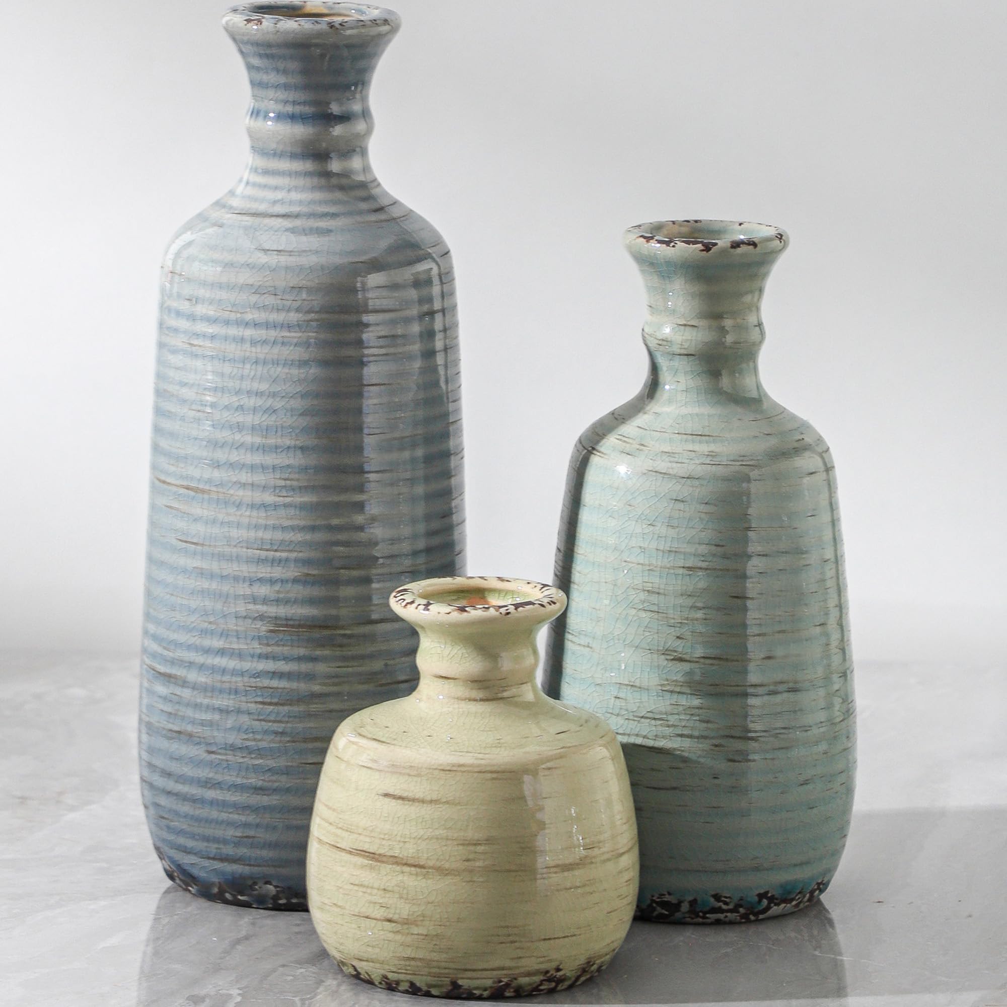 OOIT ceramic vases trio rustic collection centerpiece for living room decor