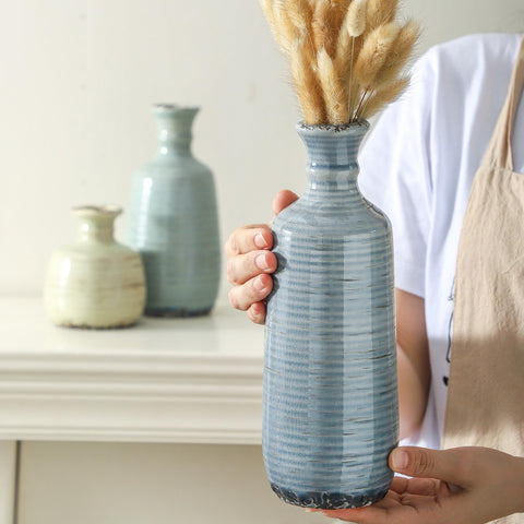 OOIT ceramic vases trio short bulb shape for table centerpieces with dried flowers