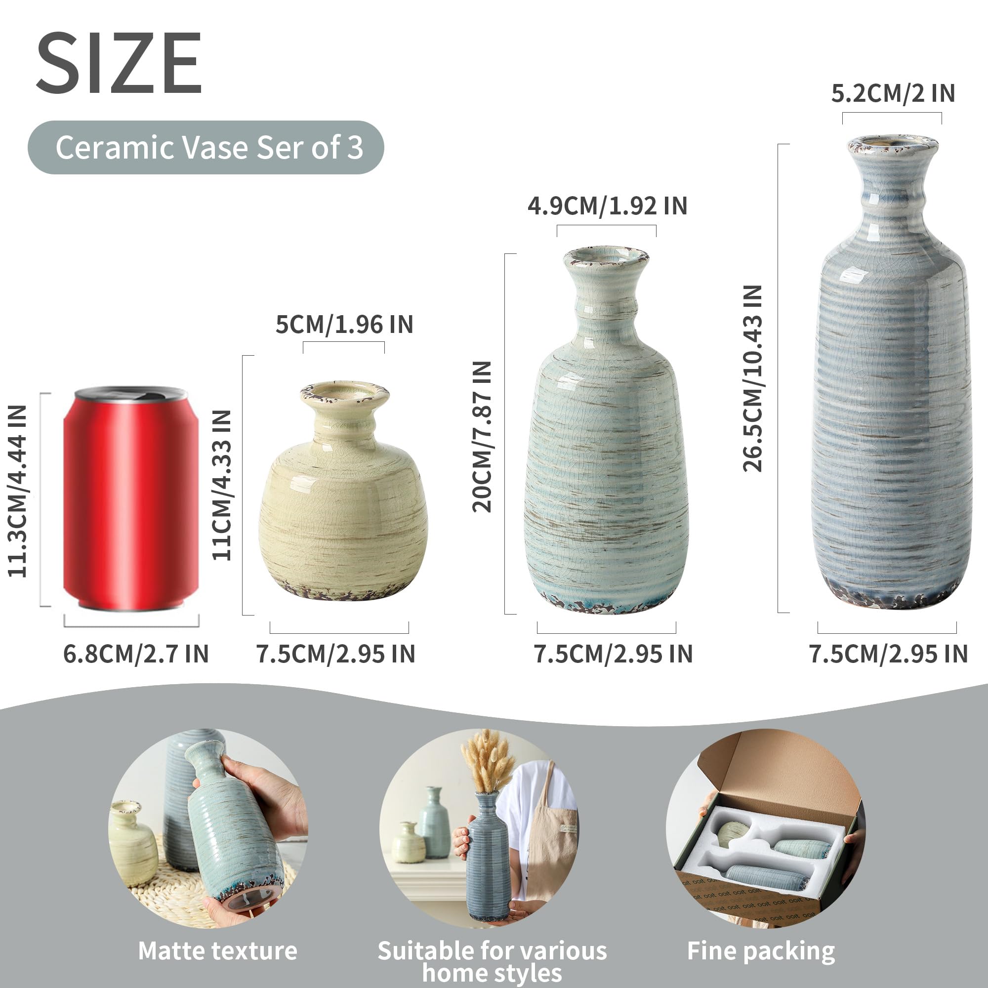 OOIT ceramic vases trio tall warm tone ideal for bouquets