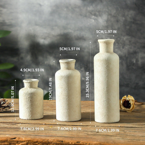 ooit whitewashed vase trio on mantel, blends rustic charm with modern simplicity