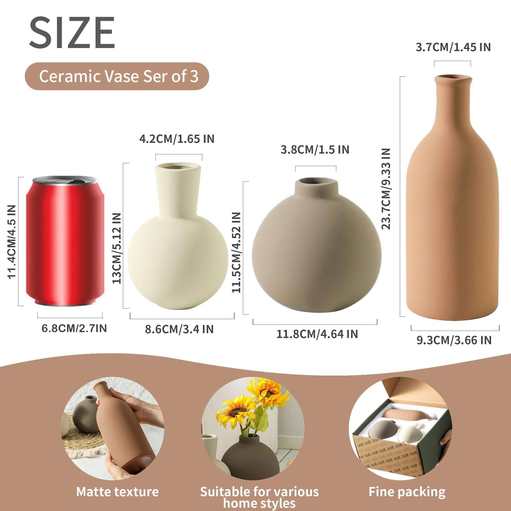 ooit vase set of 3 medium ceramic neutral vases ideal for fresh or faux stems