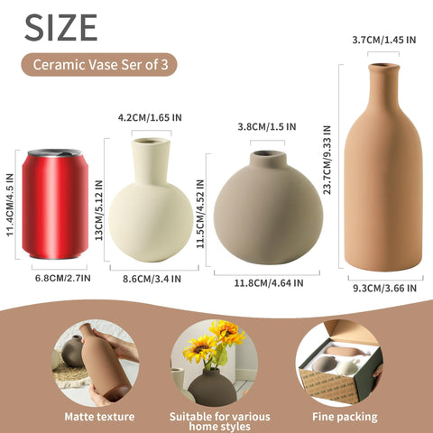 ooit vase set of 3 medium ceramic neutral vases ideal for fresh or faux stems