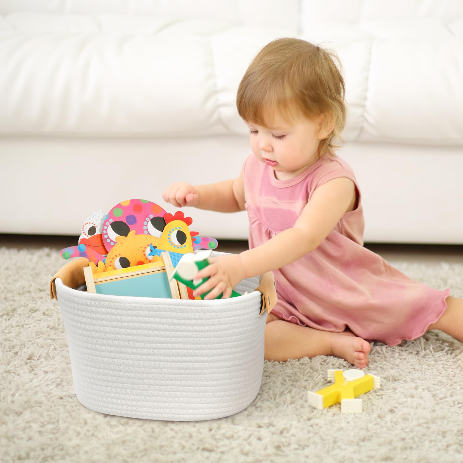 OOOK 3-pack baskets neatly organize toys and books on a shelf.