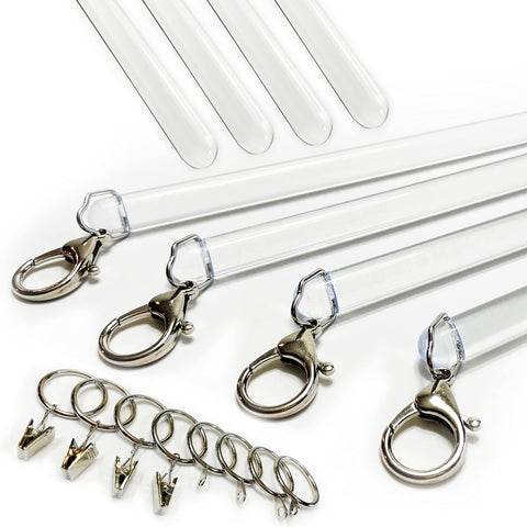 OooWow 36-inch clear acrylic curtain pull wand main view, virtually invisible and easy to glide