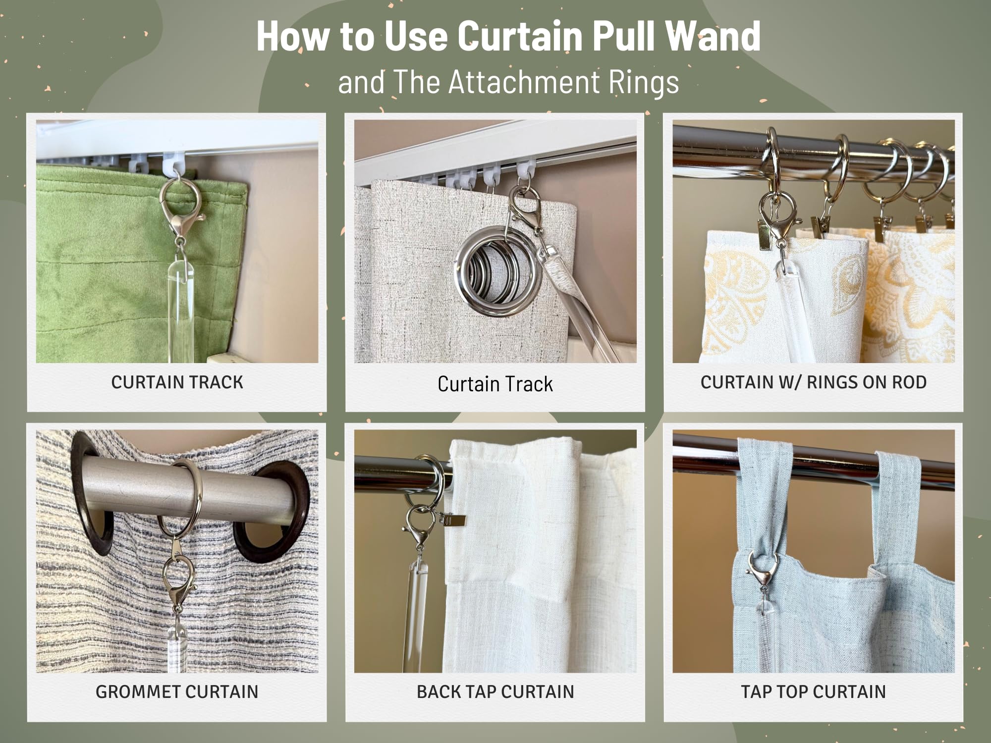 OooWow 4-pack curtain pull wands, convenient for multiple windows