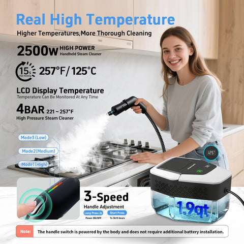 Opbodqo steam cleaner with adjustable handle for comfortable cleaning