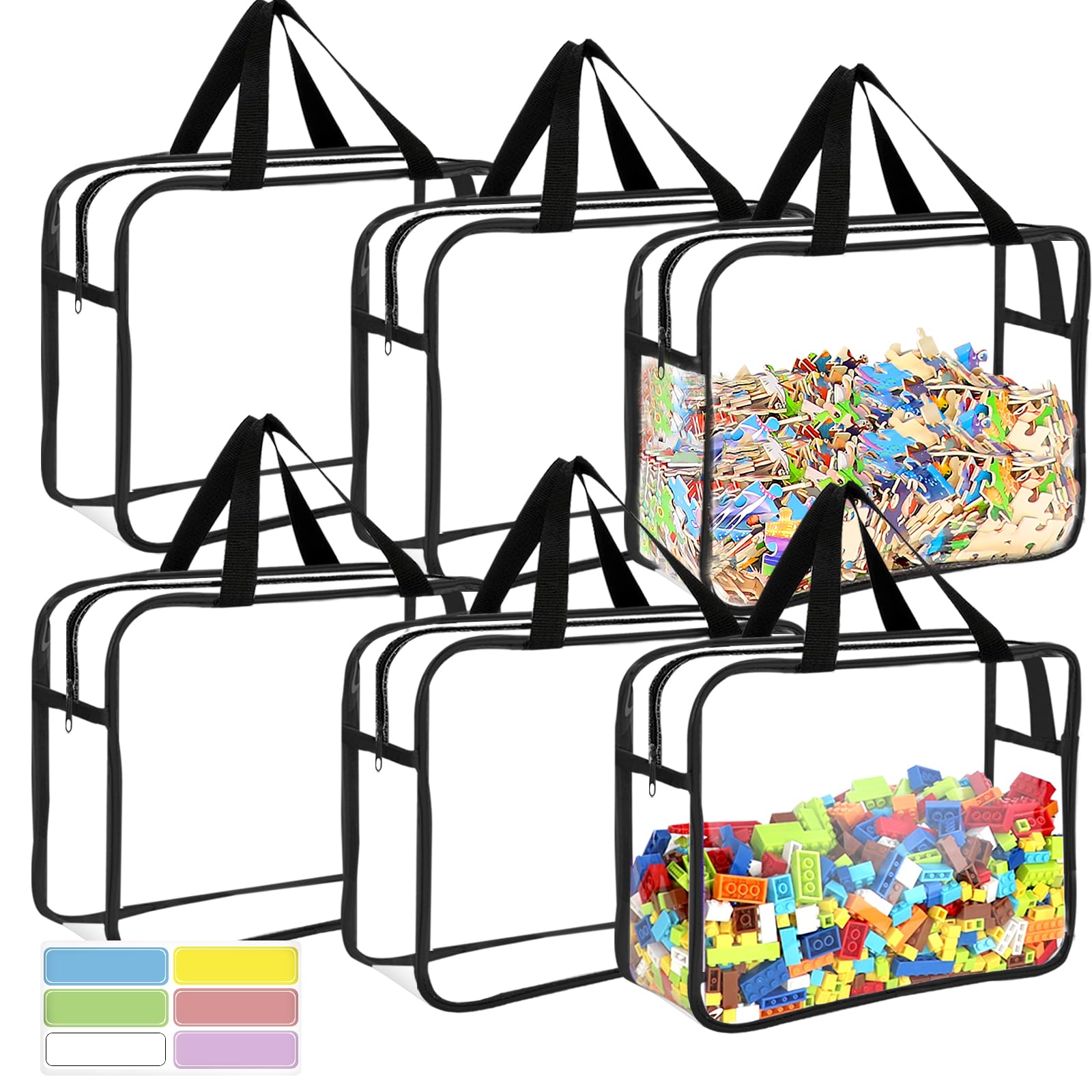 OPELETNNT 6-pack large toy storage bags with labels for easy toy categorization.