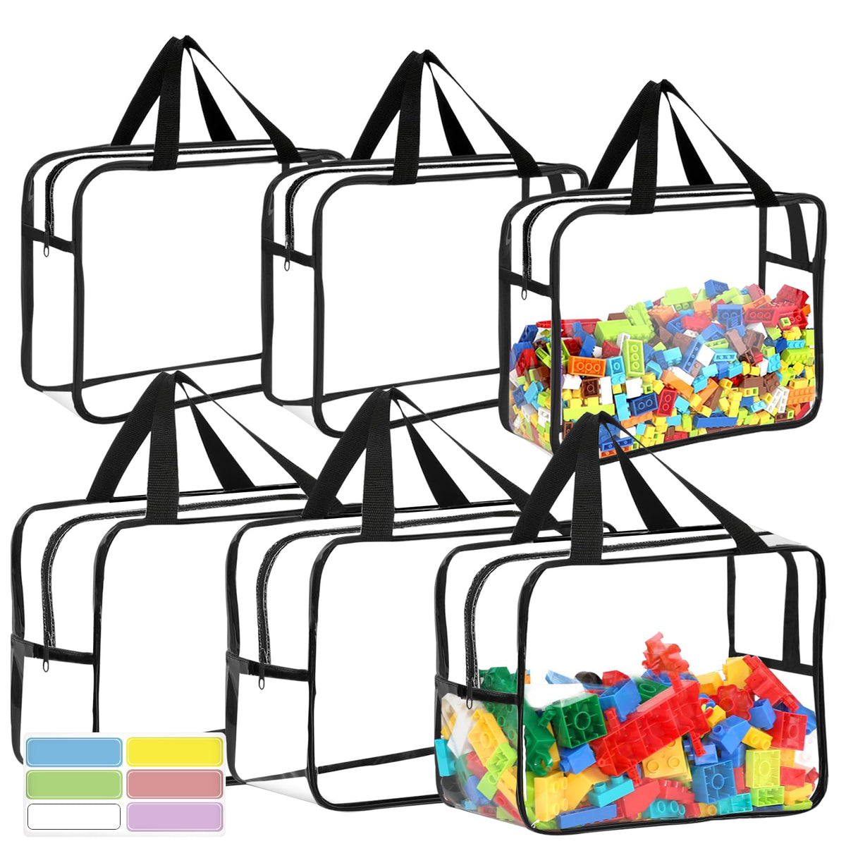 OPELETNNT large labeled toy storage bag in clear PVC for quick sorting.