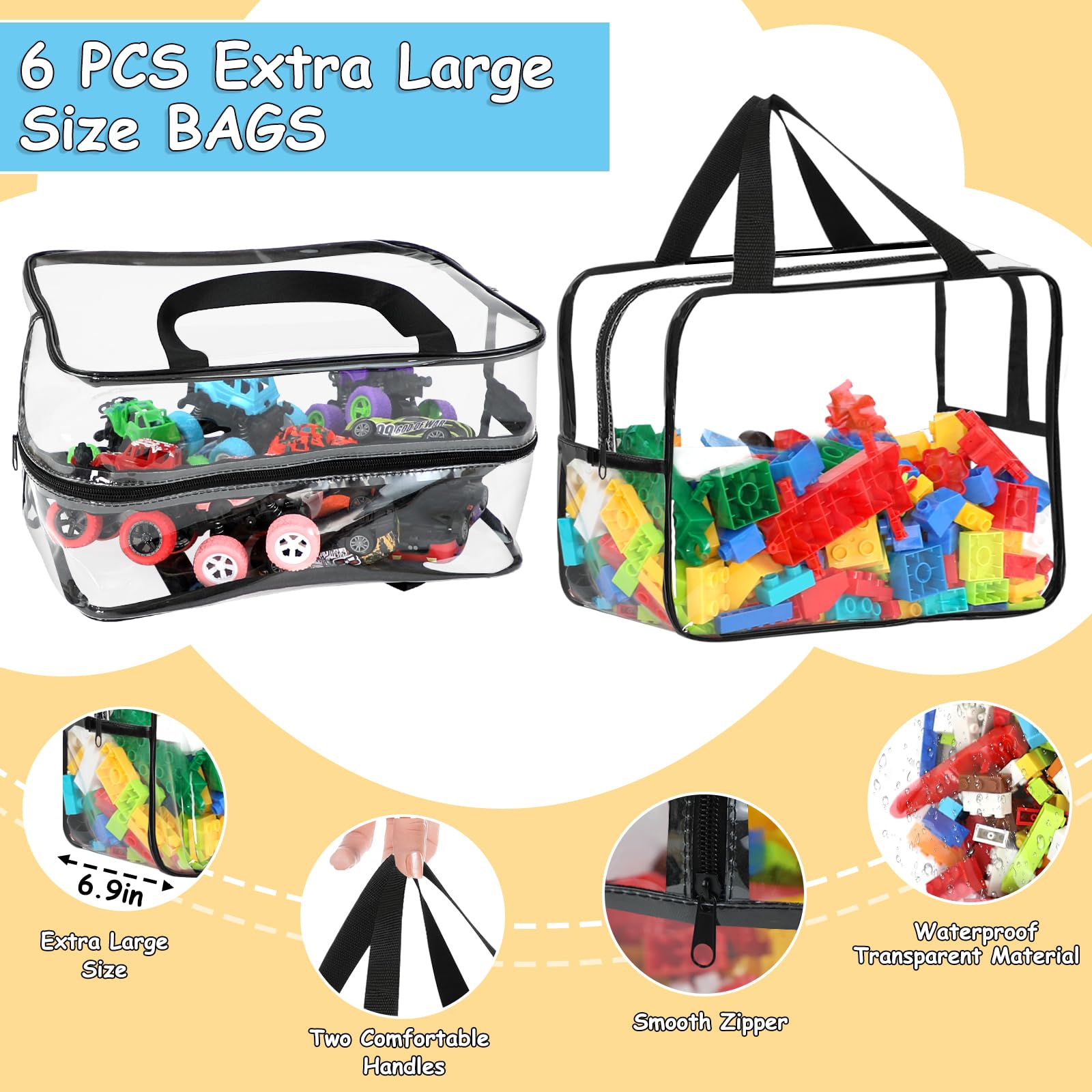 OPELETNNT transparent toy bag with sturdy handles for easy transport