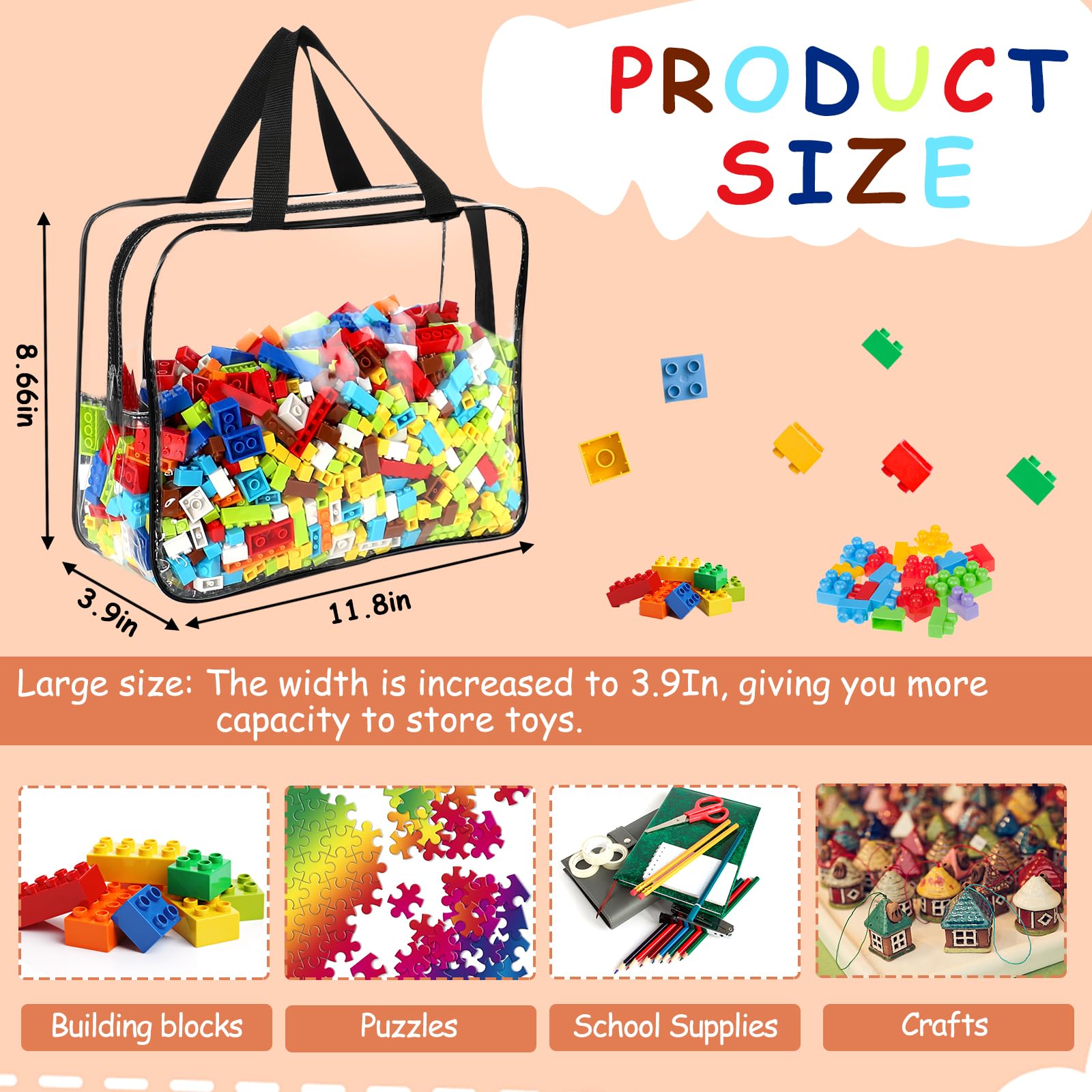 OPELETNNT transparent PVC bags showing contents for quick toy finding.