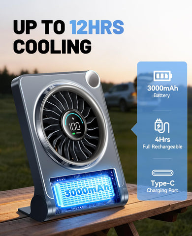 OpenBay small desk fan offers 12-hour runtime for all-day comfort.