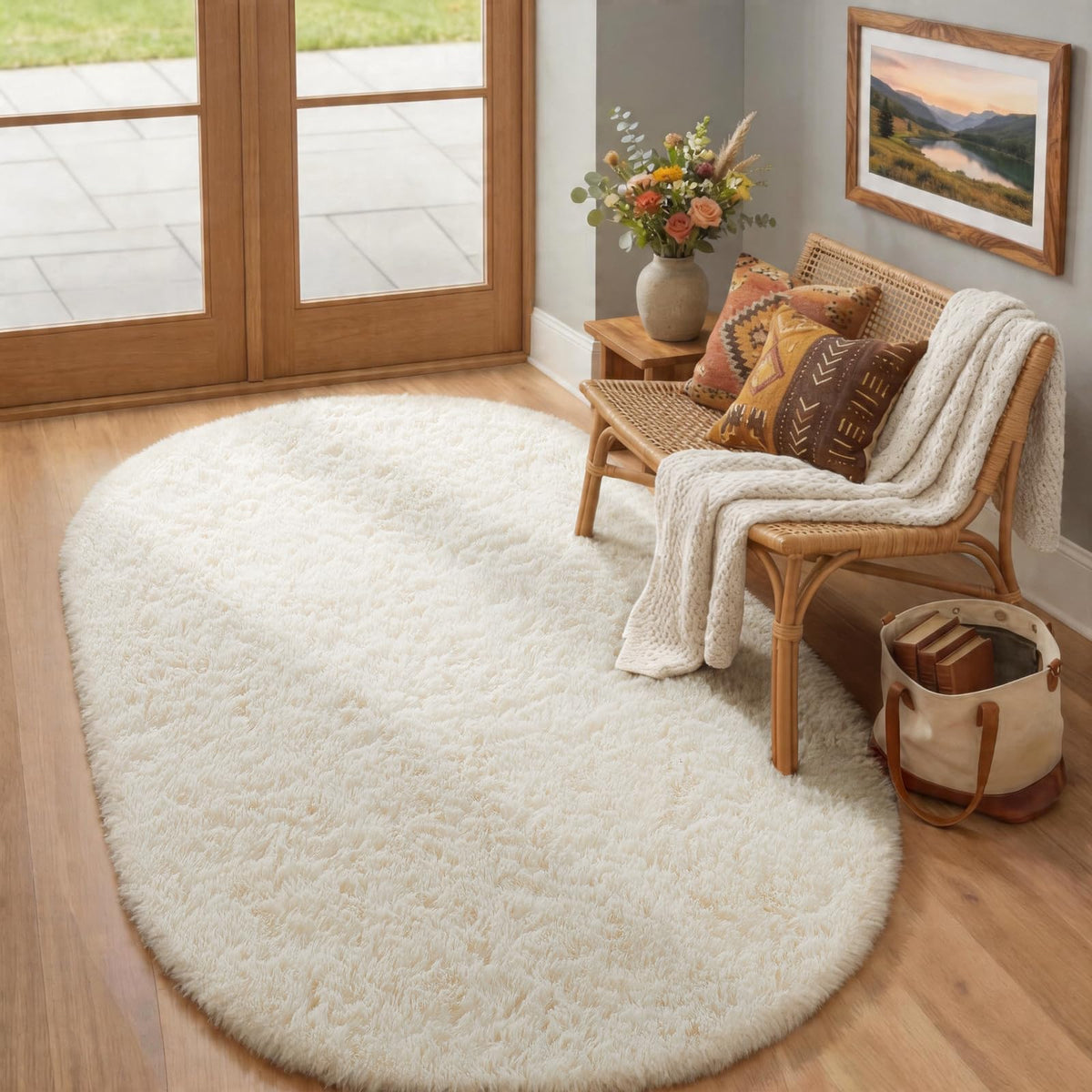 Ophanie 4x6 oval ivory rug with plush texture ideal for cozy rooms