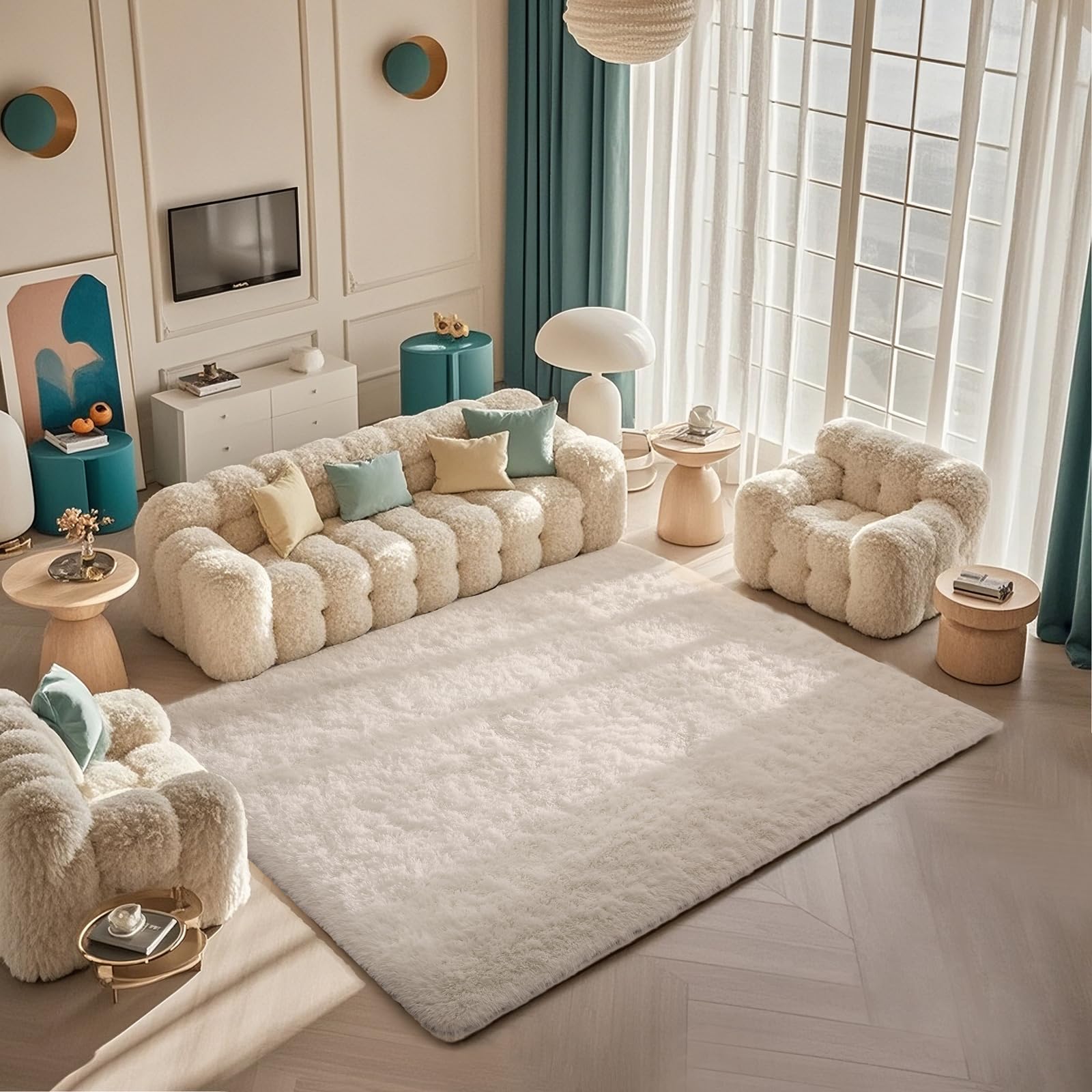 Ophanie shag rug suits kids' rooms for soft play areas.
