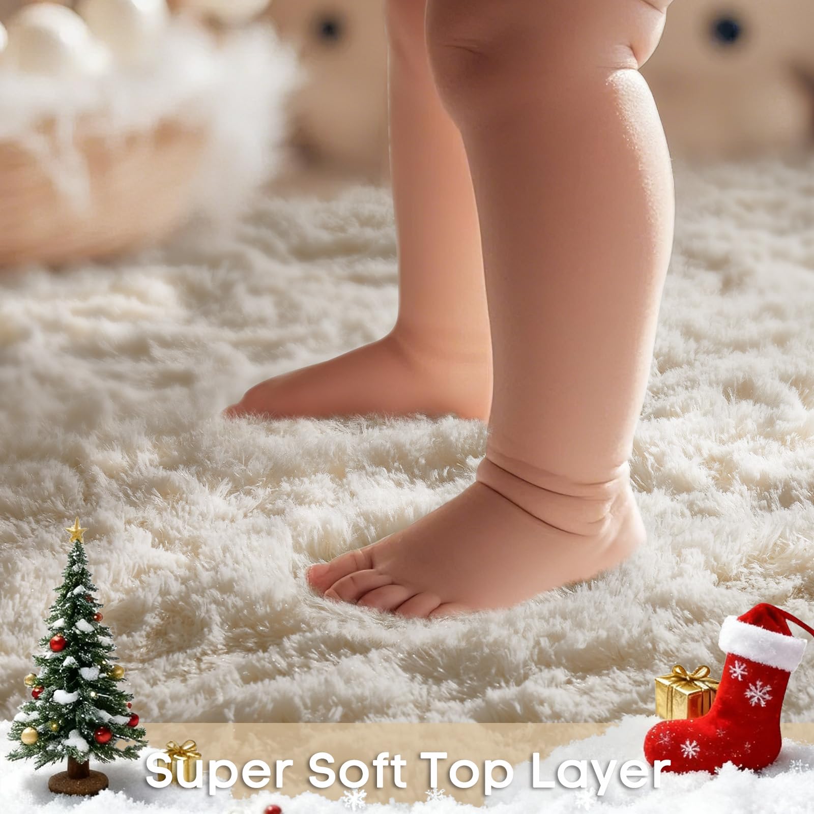 Ophanie ivory rug with non-slip dots helps prevent slipping.