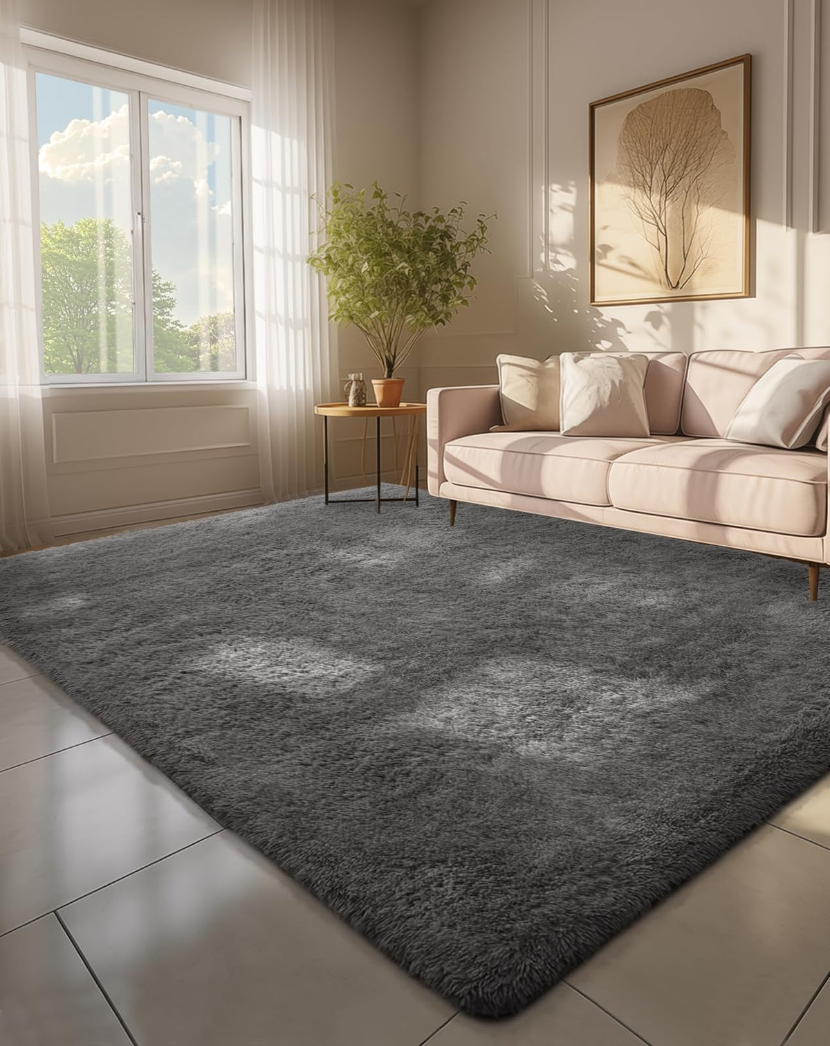 Ophanie 6x9 rug with soft shaggy gray texture adds cozy comfort to living rooms.