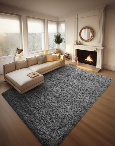 Ophanie 8x10 area rug with soft shag texture adds cozy comfort to living rooms.