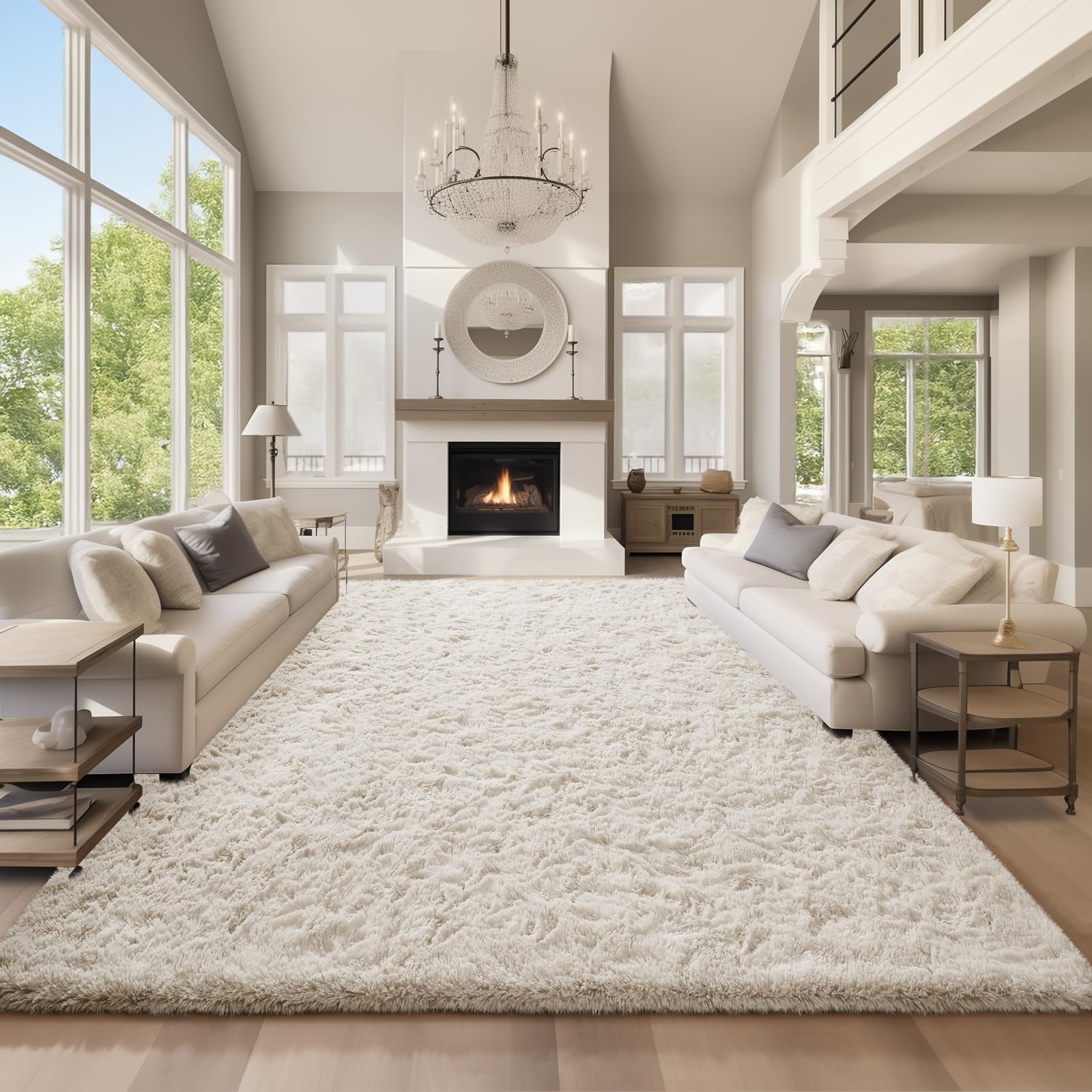 Ophanie area rug 9x12 in ivory for living room with non-slip grip and plush texture