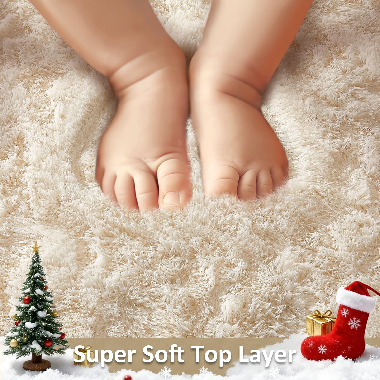 Ophanie rug shows non-slip bottom dots to keep it steady.