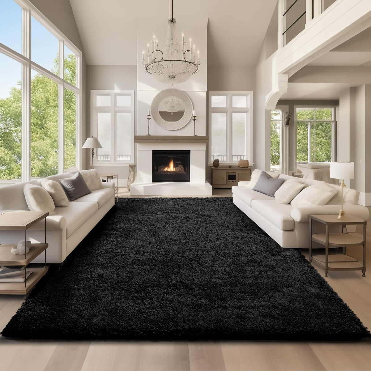 Ophanie area rug with plush shag texture for a cozy living room.