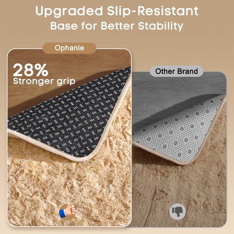 Ophanie beige bedroom rug adds warmth and soft stepping surface.