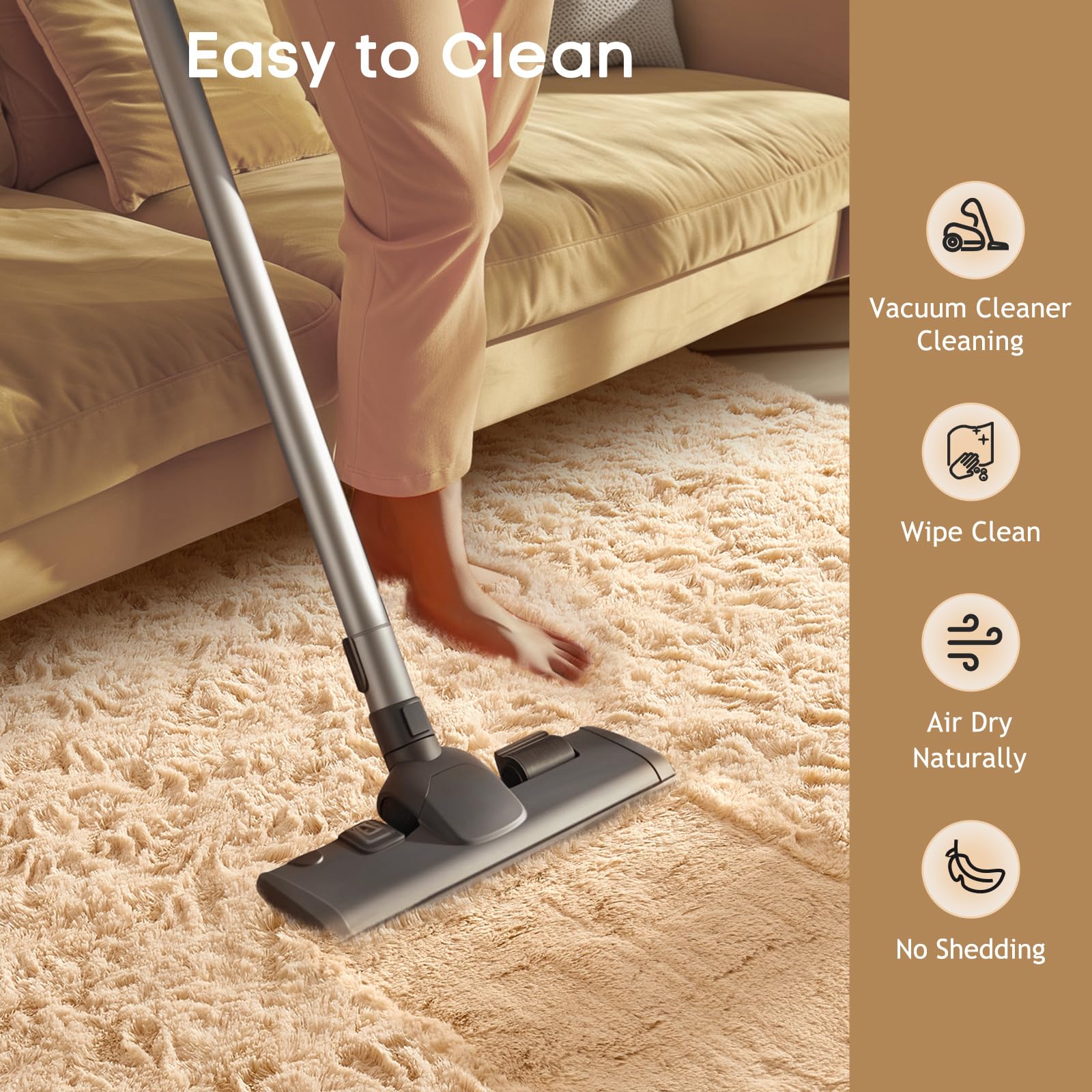 Ophanie beige kids and pets-friendly rug features non-slip backing.