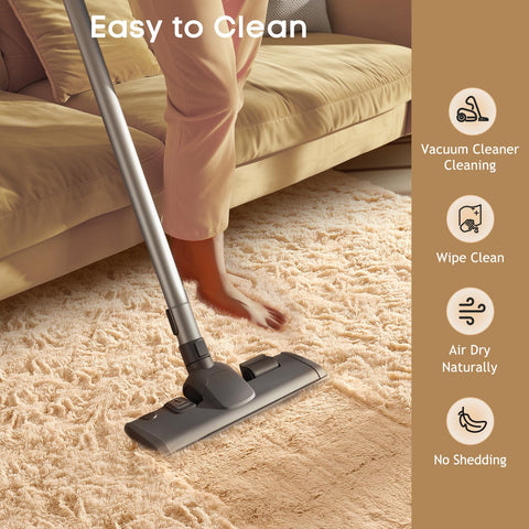 Ophanie beige kids and pets-friendly rug features non-slip backing.