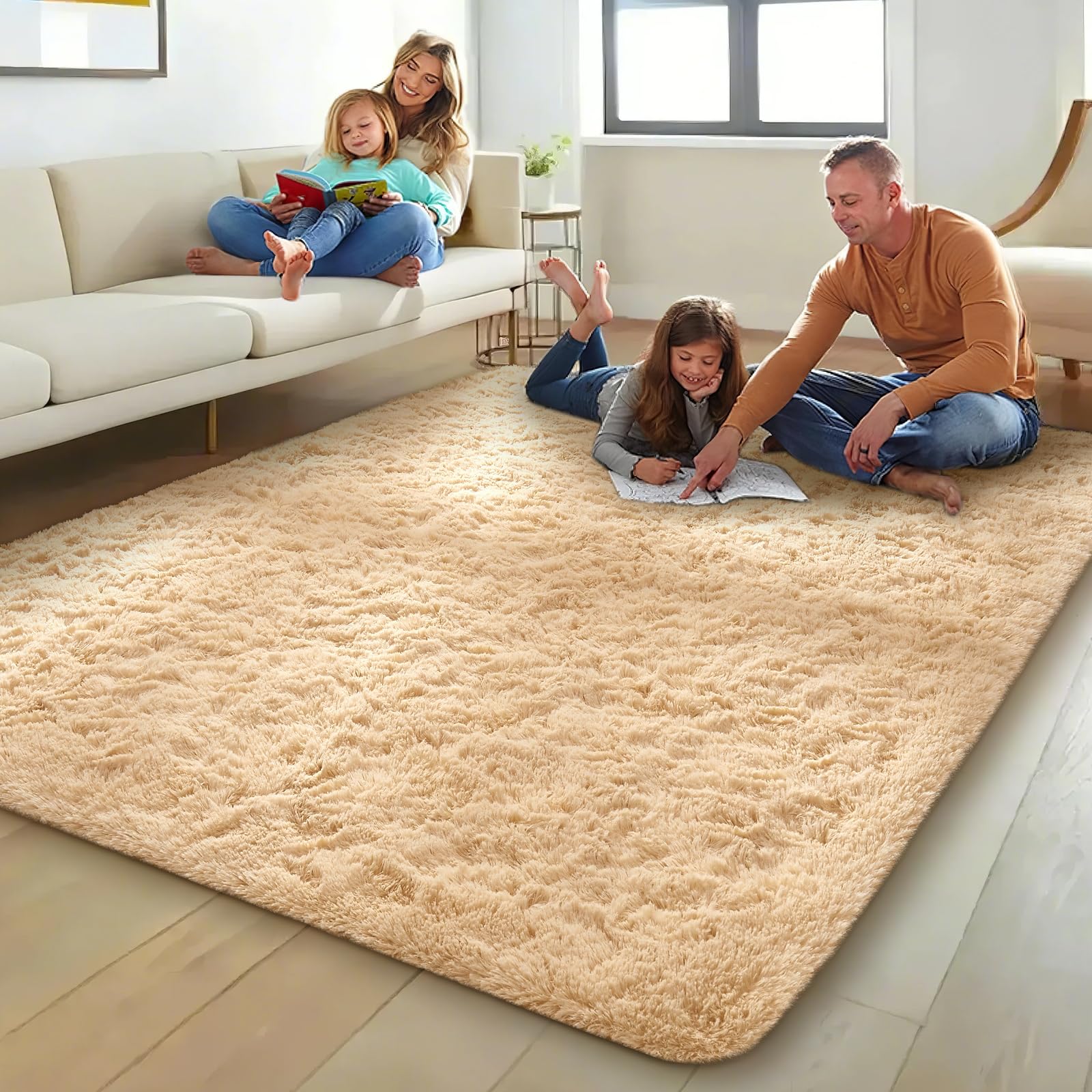 Ophanie beige nursery rug ideal for tummy time and barefoot play.