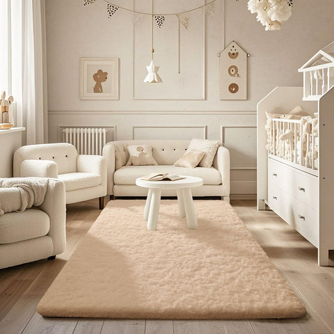 Ophanie beige rug 4x6 size ideal for dorm rooms and small spaces.