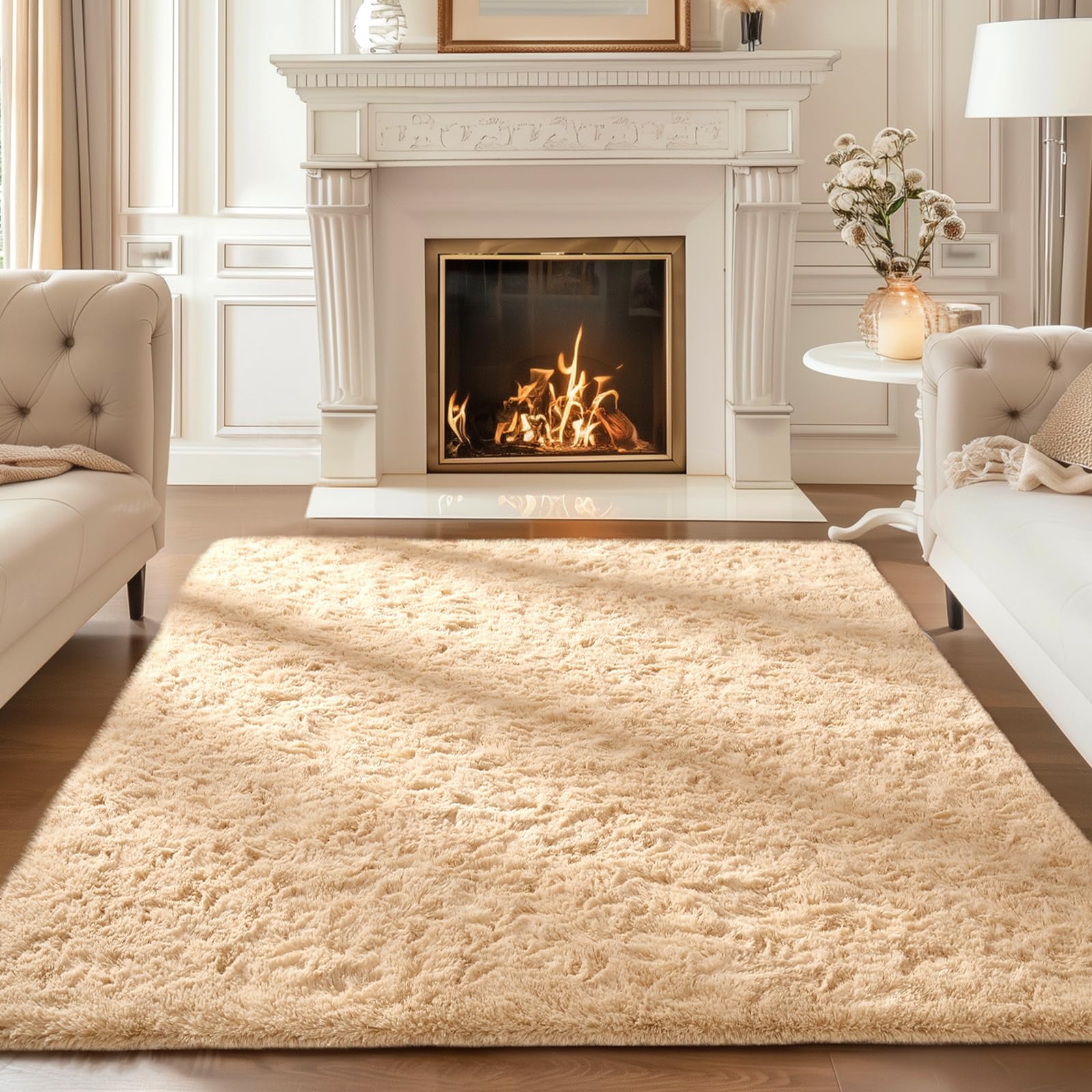 Ophanie beige rug nursery scene supports tummy time on plush surface.