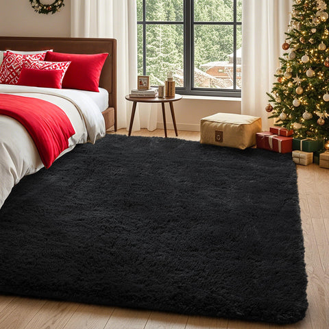 Ophanie Black Area Rug 5x7 layered design enhancing hygge-inspired spaces