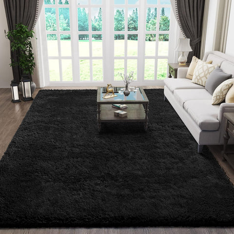 Ophanie Black Area Rug 5x7 with soft texture, ideal for cozy living rooms