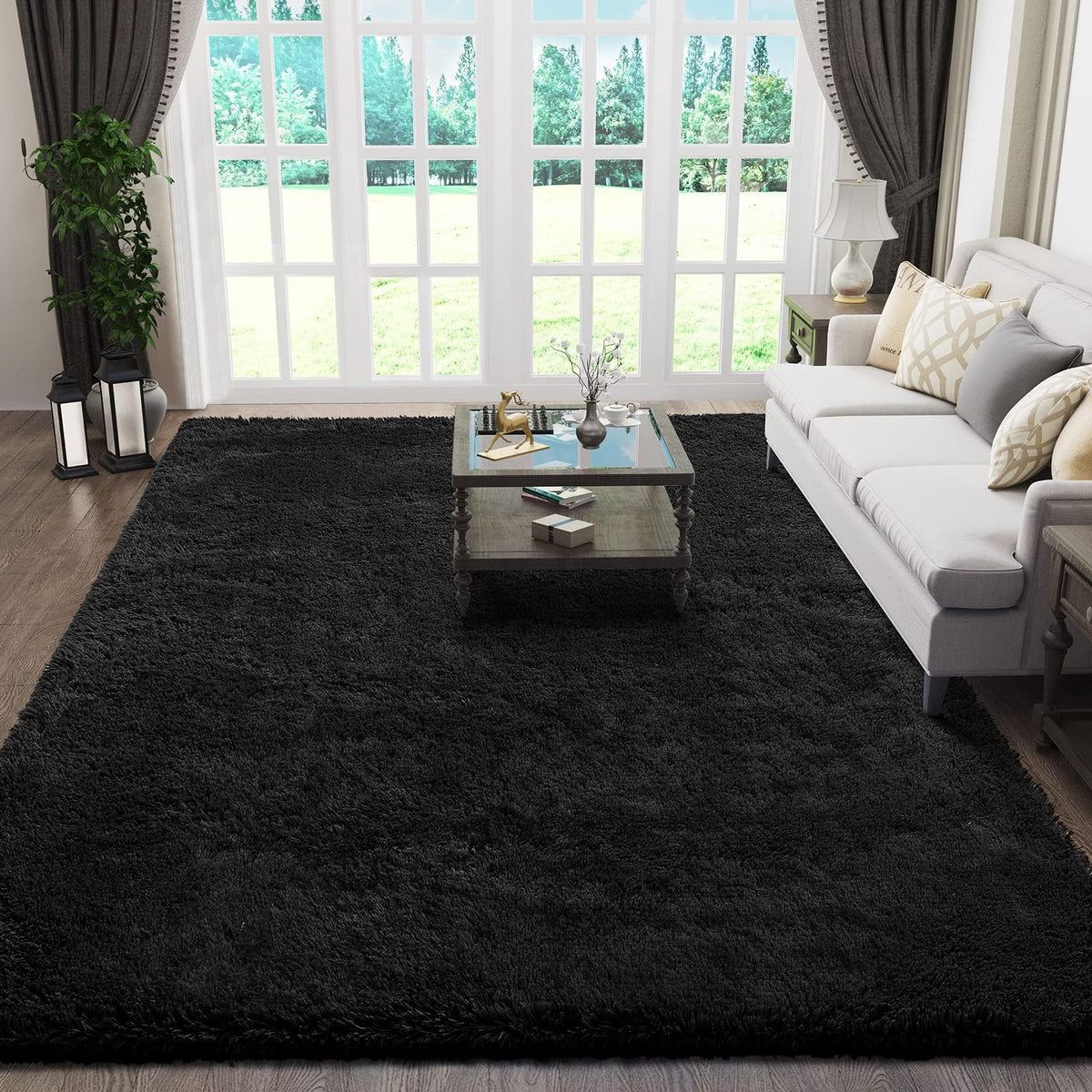 Ophanie black shag rug 5x8 for living room adds warmth and cozy style
