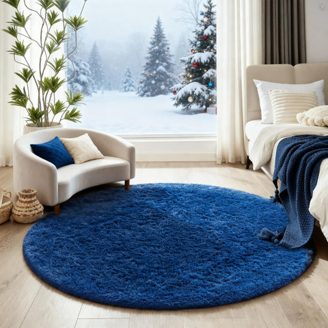 Ophanie blue round rug ideal for nursery and kids' rooms.