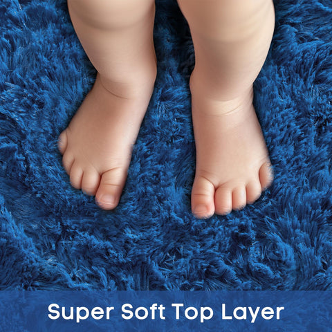 Ophanie blue round rug non-slip bottom keeps playtime safe.