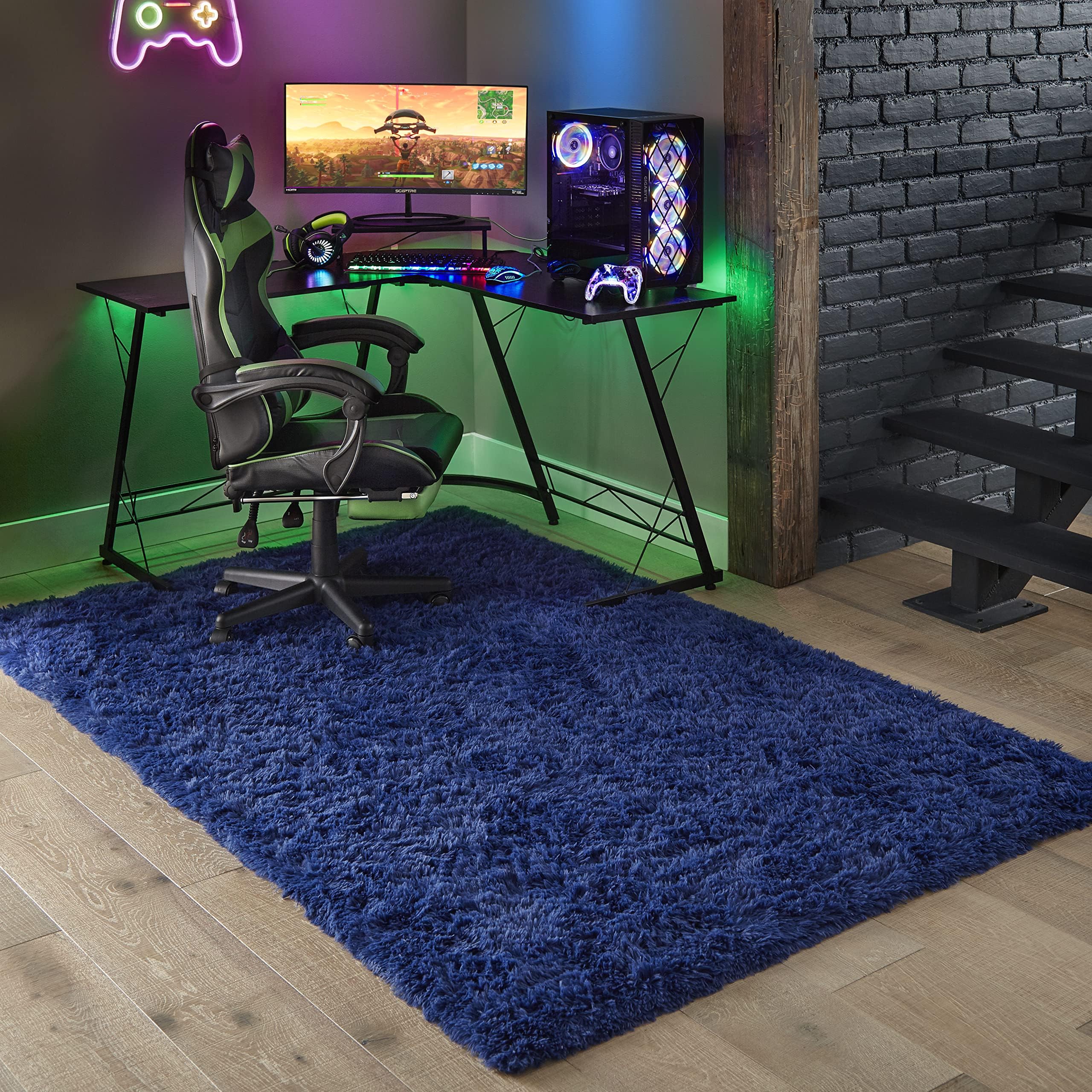 Ophanie blue rug complements living room decor with cozy, stylish texture
