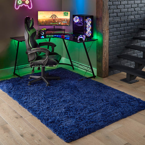 Ophanie blue rug complements living room decor with cozy, stylish texture