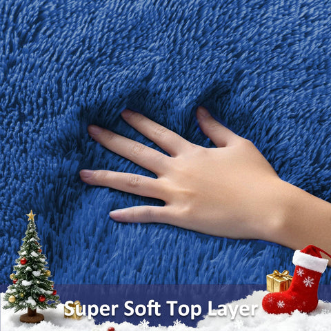 Ophanie blue runner rug in bedroom at bedside adds warmth and underfoot comfort.