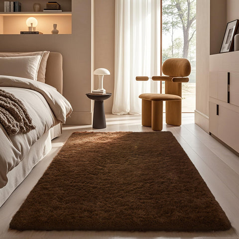 Ophanie brown rug for bedroom adds cozy warmth and soft underfoot comfort.