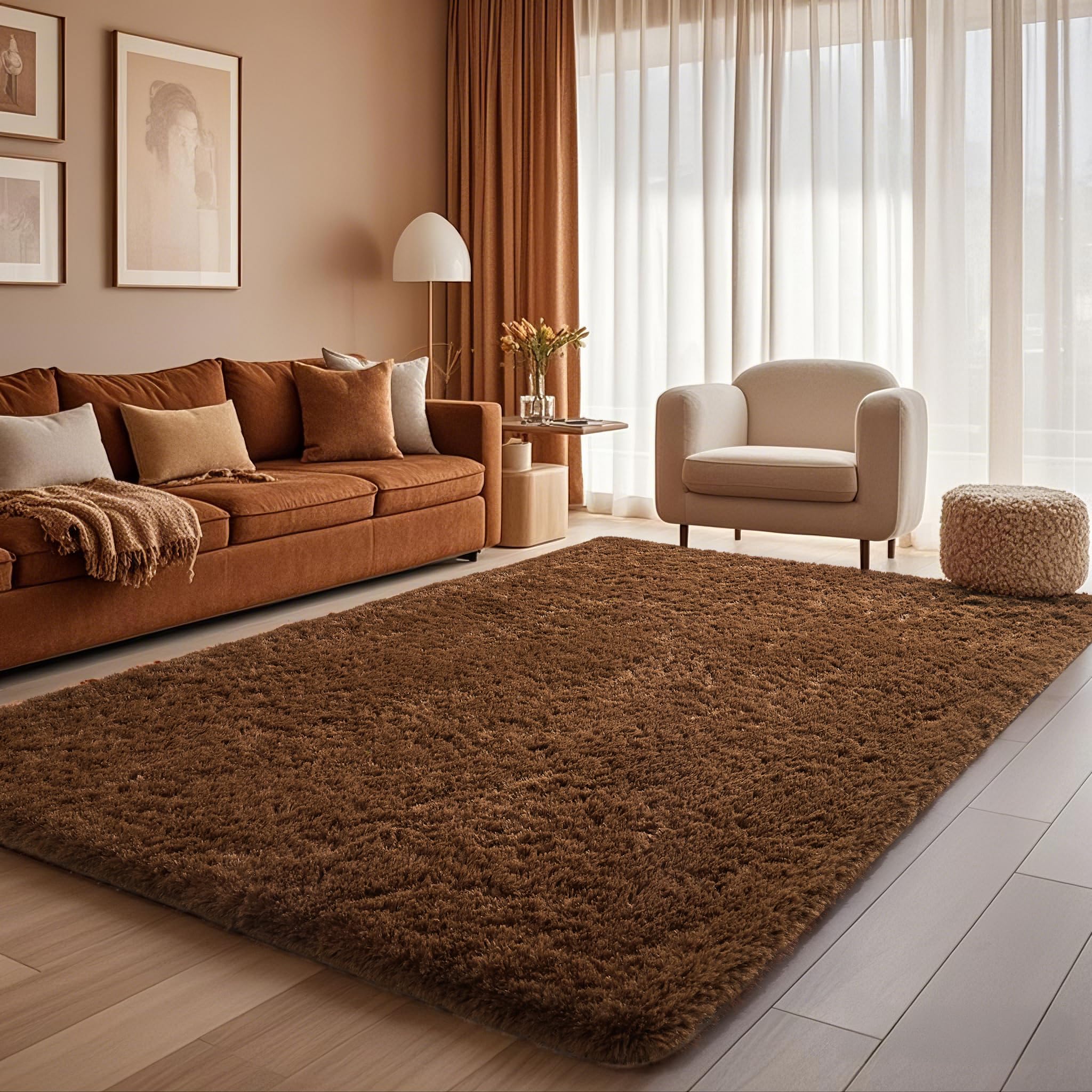 Ophanie fluffy carpet delivers gentle touch for family play and barefoot strolls.
