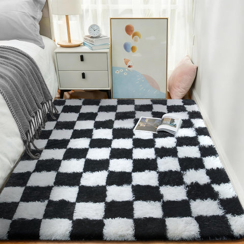 Ophanie checkered nursery rug, safe for tummy time and family spaces