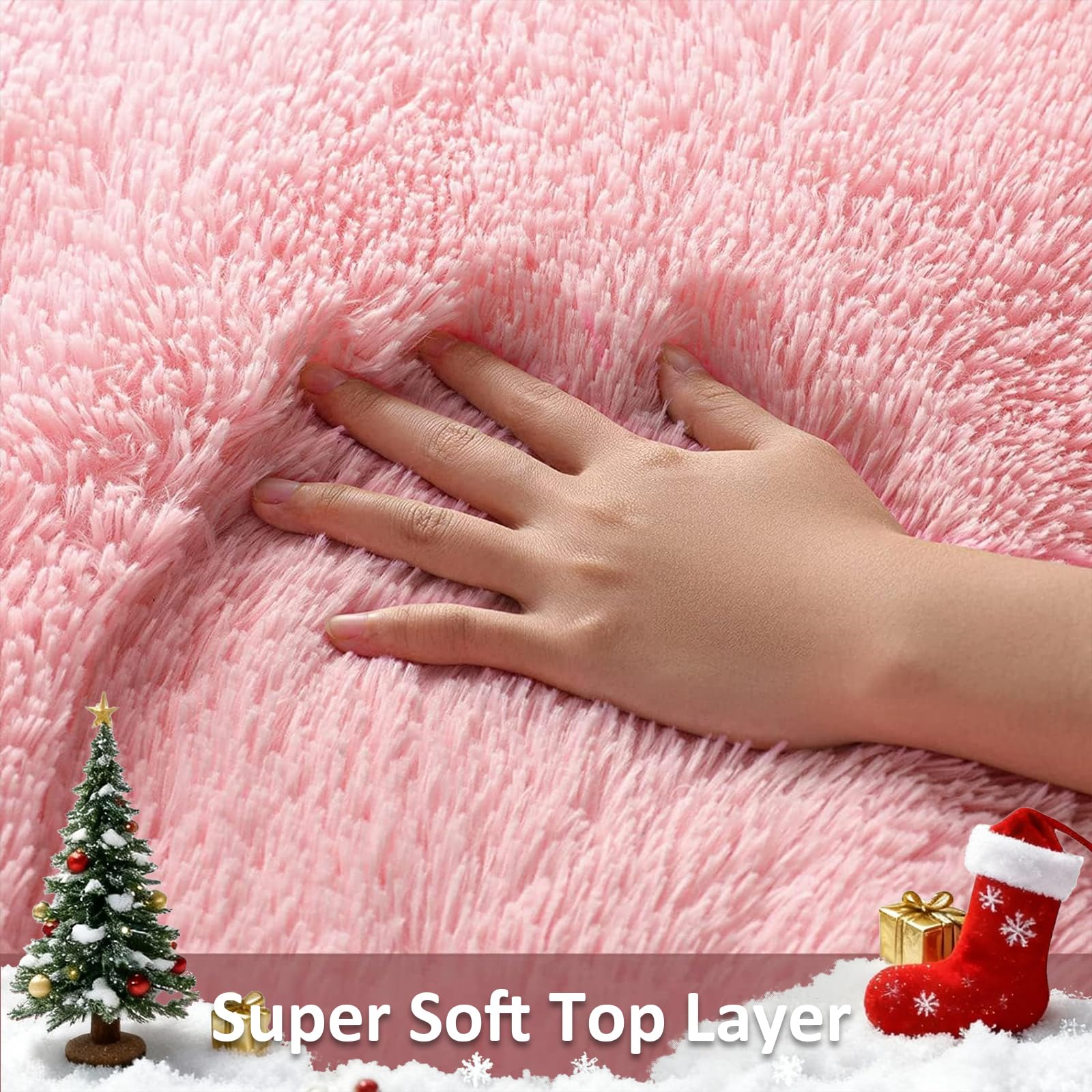Ophanie fluffy shag carpet in pink feels plush and inviting.