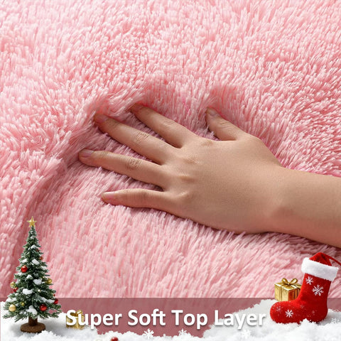 Ophanie fluffy shag carpet in pink feels plush and inviting.