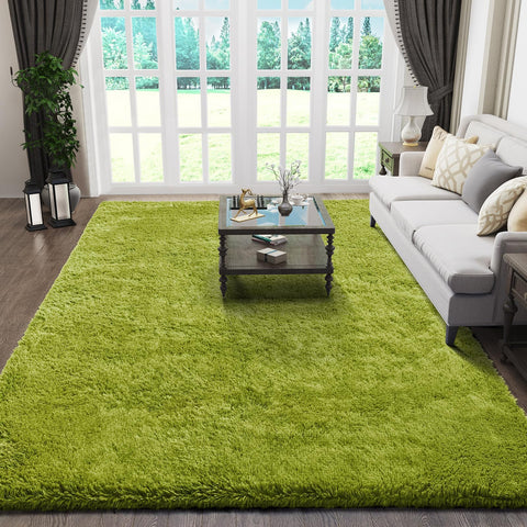 Ophanie Green Living Room Rug with grass shag adds cozy warmth to floors.